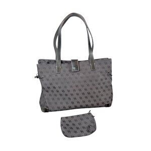 Dooney & Bourke Signature Monogram Canvas Leather Tote w/ Coin Purse Gray Black